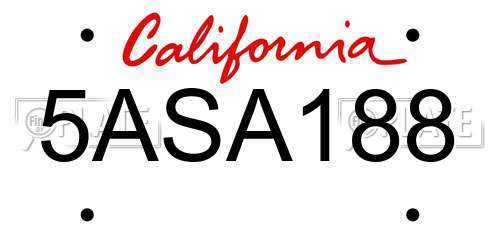 5ASA188 California License Plate