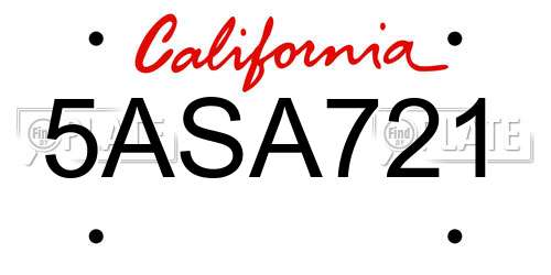 5ASA721 California License Plate