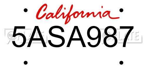 5ASA987 California License Plate