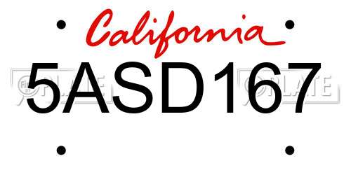 5ASD167 California License Plate