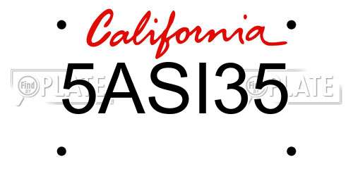 5ASI35 California License Plate