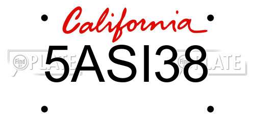 5ASI38 California License Plate