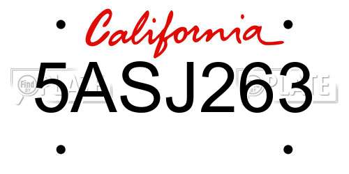5ASJ263 California License Plate