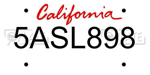 5ASL898 California License Plate