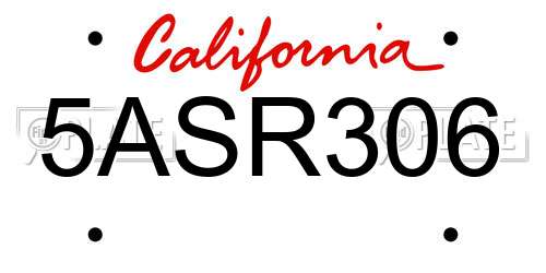 5ASR306 California License Plate