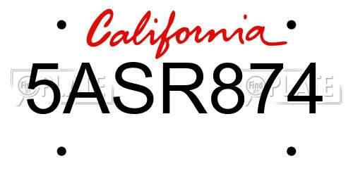 5ASR874 California License Plate