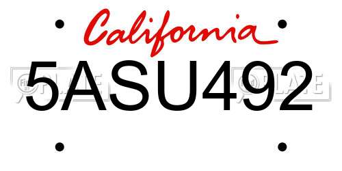 5ASU492 California License Plate