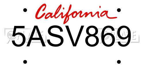5ASV869 California License Plate