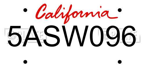5ASW096 California License Plate