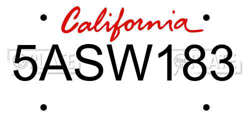 5ASW183 California License Plate