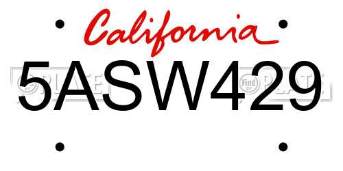 5ASW429 California License Plate