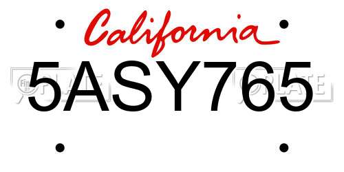 5ASY765 California License Plate