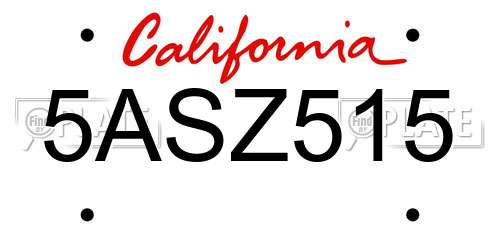 5ASZ515 California License Plate