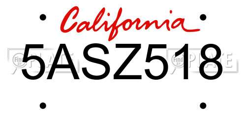 5ASZ518 California License Plate