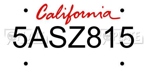 5ASZ815 California License Plate