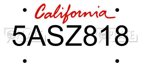 5ASZ818 California License Plate
