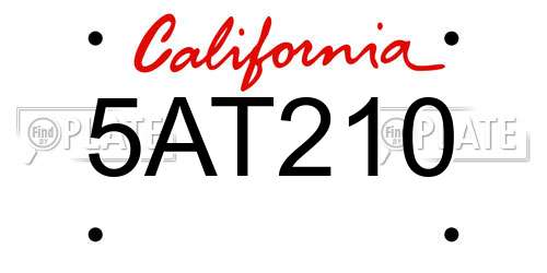 5AT210 California License Plate