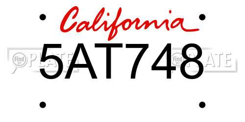 5AT748 California License Plate