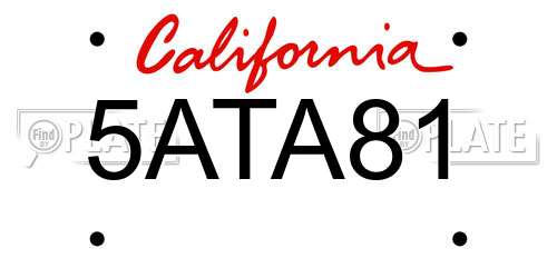 5ATA81 California License Plate