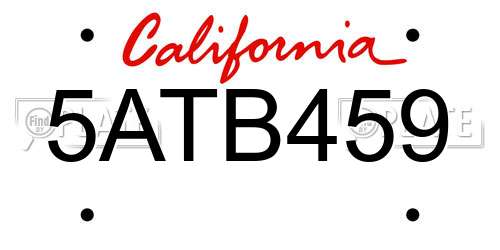 5ATB459 California License Plate