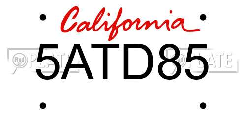 5ATD85 California License Plate