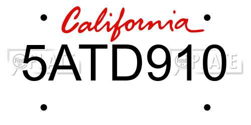 5ATD910 California License Plate
