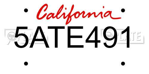 5ATE491 California License Plate