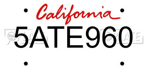 5ATE960 California License Plate