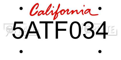 5ATF034 California License Plate