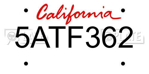 5ATF362 California License Plate