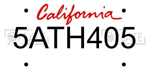 5ATH405 California License Plate