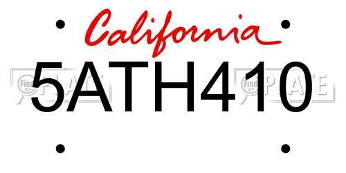 5ATH410 California License Plate