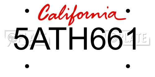 5ATH661 California License Plate