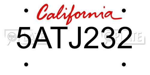 5ATJ232 California License Plate