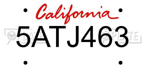 5ATJ463 California License Plate