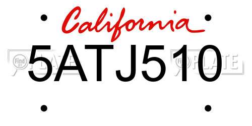 5ATJ510 California License Plate