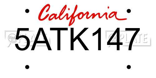 5ATK147 California License Plate