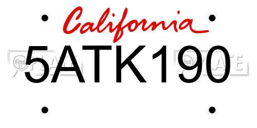 5ATK190 California License Plate