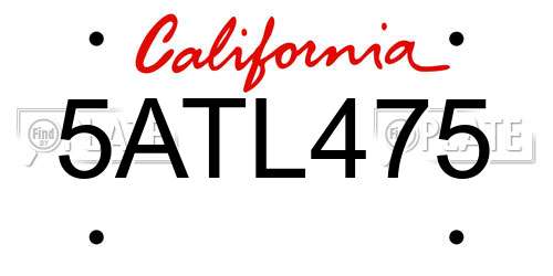 5ATL475 California License Plate