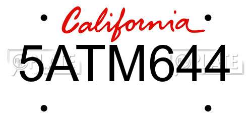 5ATM644 California License Plate