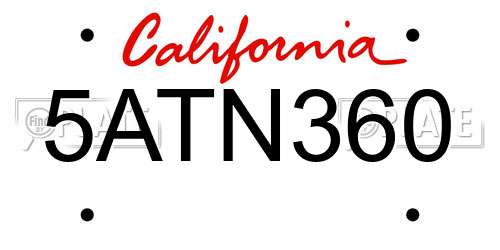 5ATN360 California License Plate