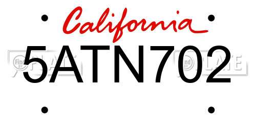 5ATN702 California License Plate