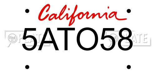 5ATO58 California License Plate