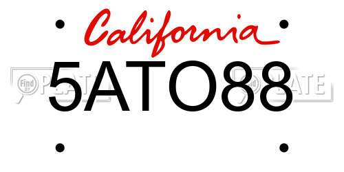 5ATO88 California License Plate