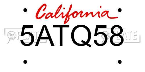 5ATQ58 California License Plate