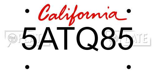 5ATQ85 California License Plate