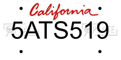 5ATS519 California License Plate