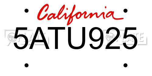5ATU925 California License Plate