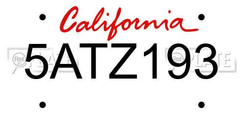 5ATZ193 California License Plate