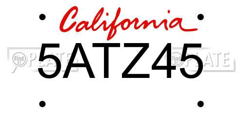 5ATZ45 California License Plate